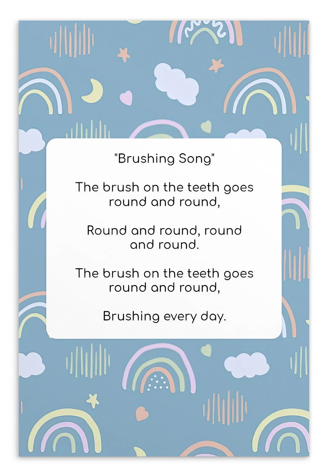 Toothbrushing Song Cards- Brushing Song (To The Tune Of "The Wheels on the Bus" Song)
