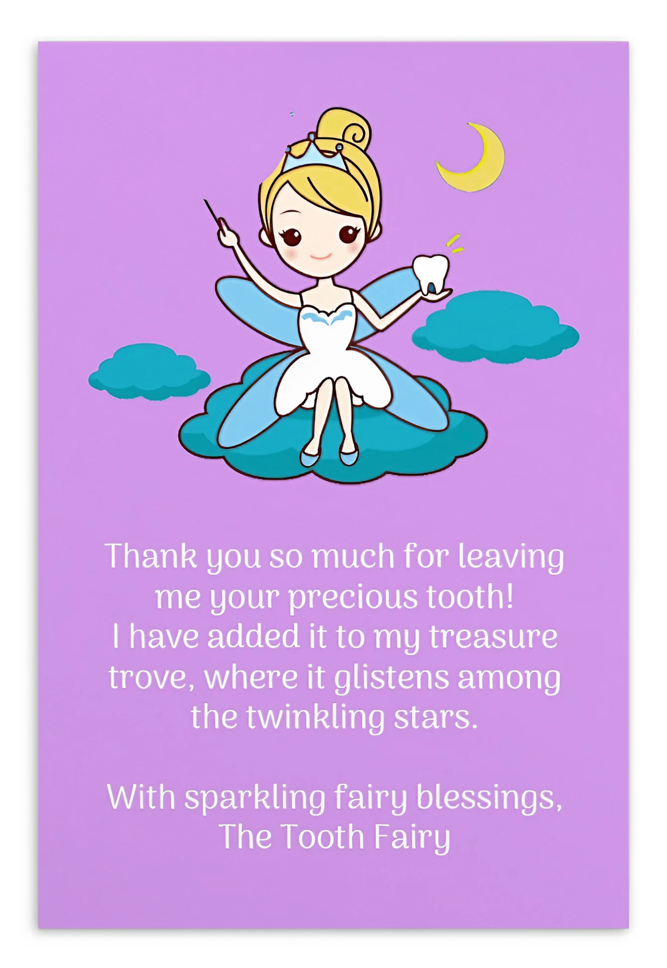 Tooth Fairy Thank You Cards- Thank You So Much For Leaving Me Your Precious Tooth!