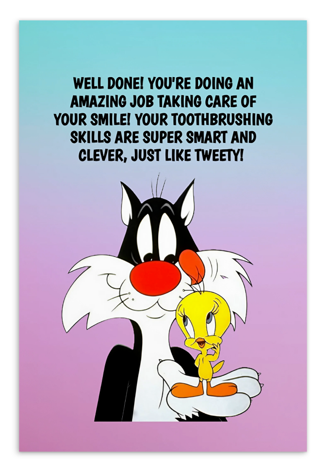 Sylvester And Tweety | Dental Motivational & Reward Cards- Well Done For Keeping Your Teeth Healthy, Strong And Bright!