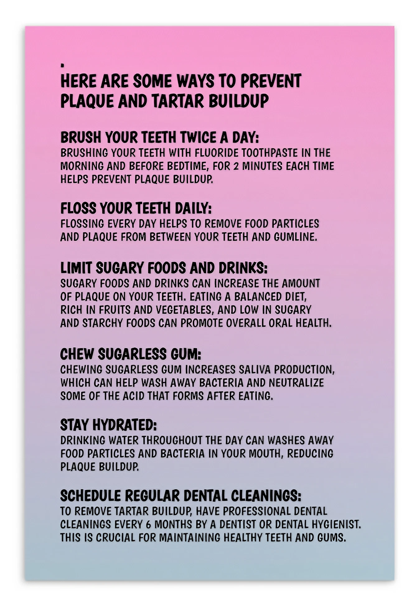 Oral Hygiene Cards- Ways To Prevent Plaque And Tartar Buildup