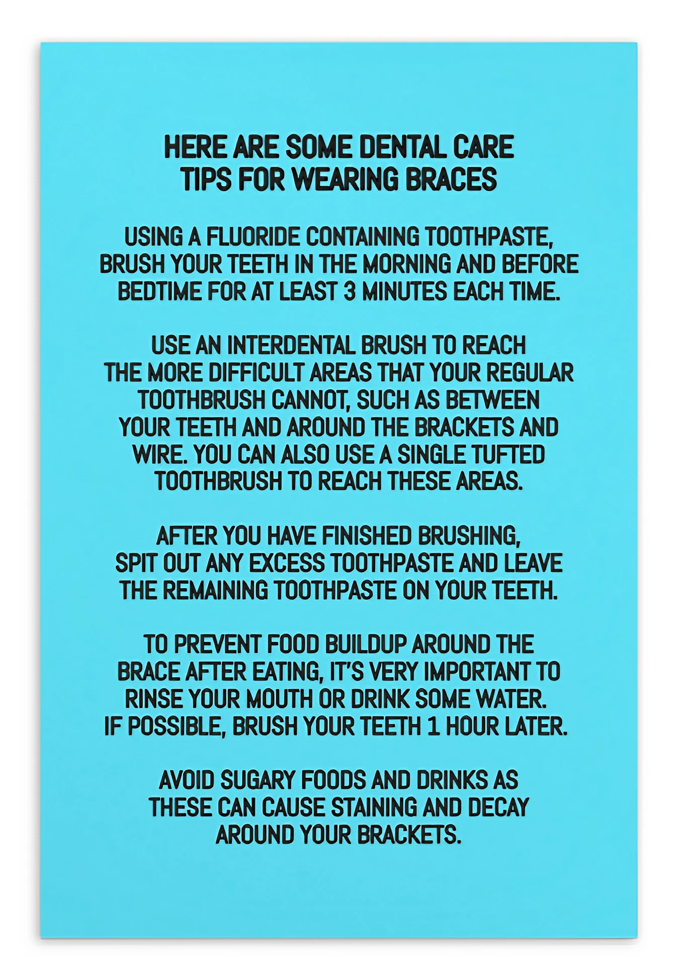Oral Hygiene Cards- Fixed Braces Oral Hygiene Instructions