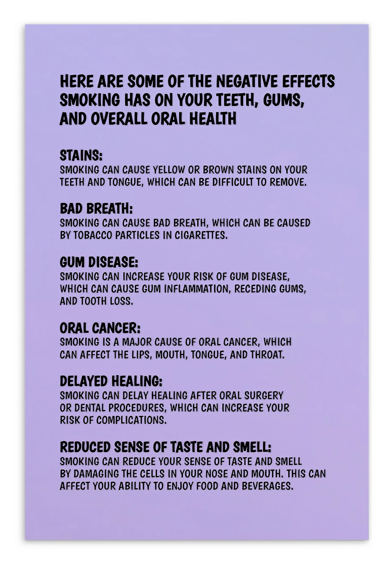 Oral Hygiene Cards- Here Are Some Of The Negative Effects Smoking Has On Your Teeth, Gums, And Overall Oral Health