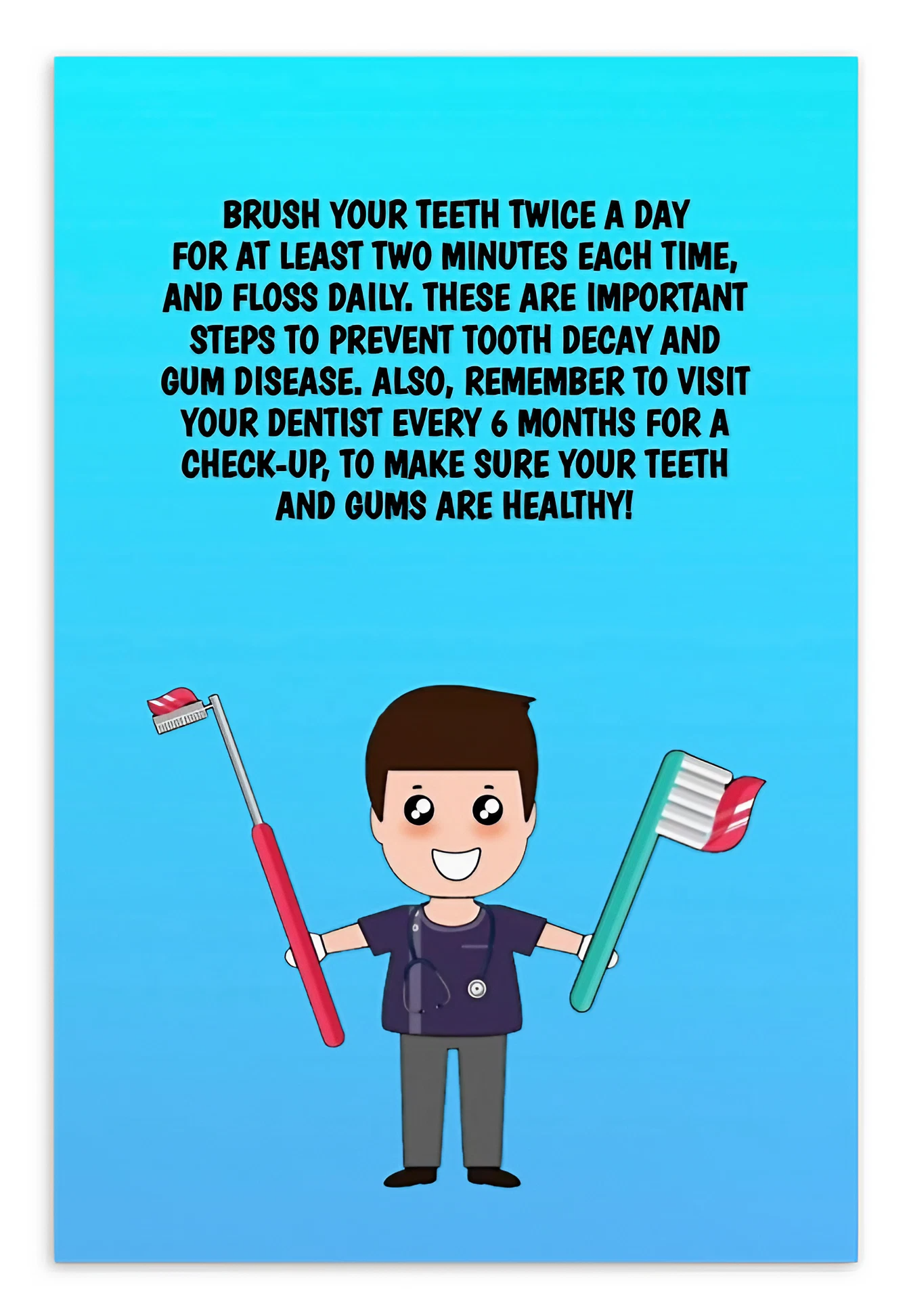 Oral Hygiene Cards- Brush Your Teeth Twice A Day For At Least Two Minutes Each Time