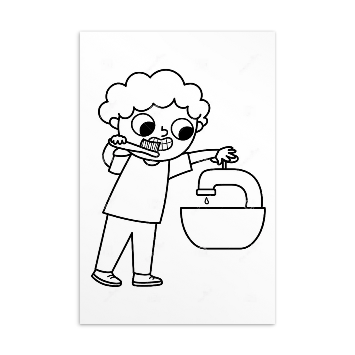 Colouring-in Cards - Boy Brushing Teeth