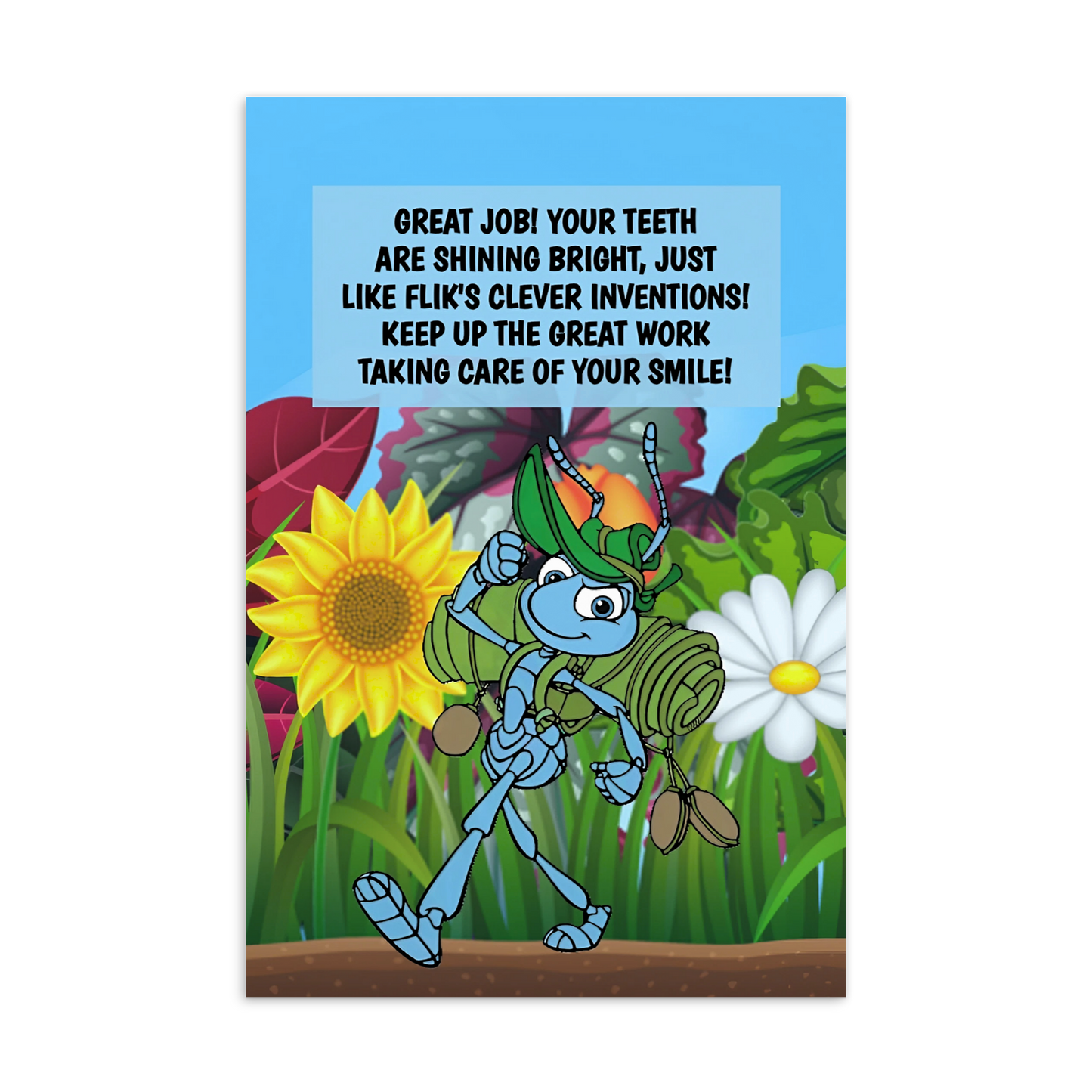 A Bug's Life | Dental Motivational & Reward Cards- Great Job! Your Teeth Are Shining Bright, Just Like Flik's Clever Inventions!