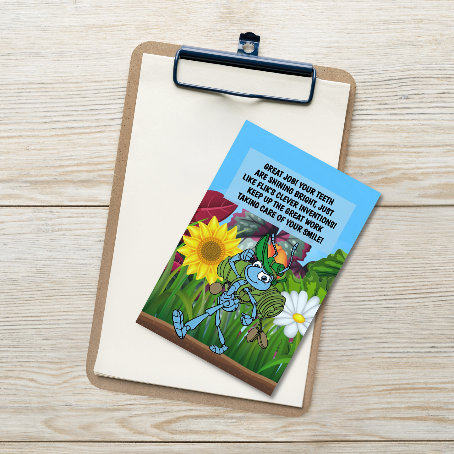 A Bug's Life | Dental Motivational & Reward Cards- Great Job! Your Teeth Are Shining Bright, Just Like Flik's Clever Inventions!