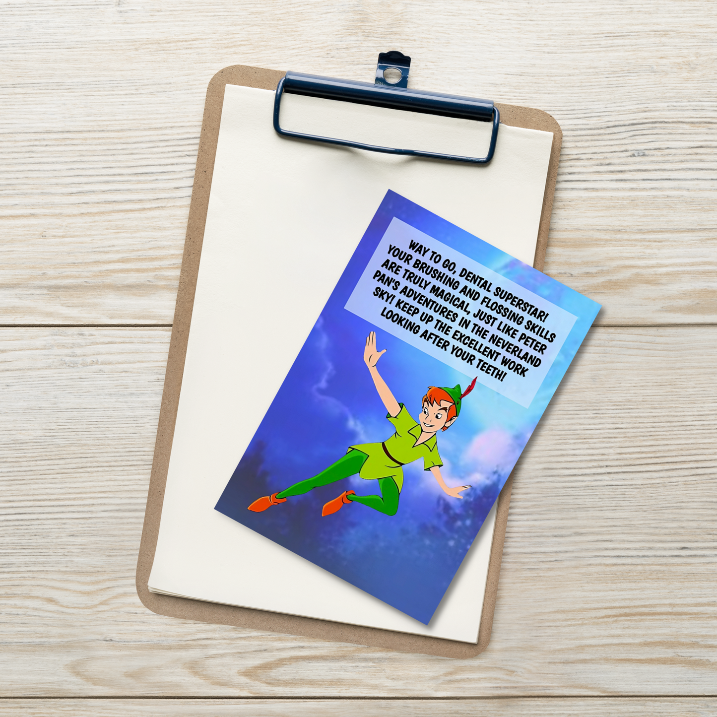 Peter Pan | Dental Motivational & Reward Cards- Way To Go! Dental Supetstar! Your Brushing And Flossing Skills Are Excellent, Just Like Peter Pan's Adventures In Magical Neverland Sky!
