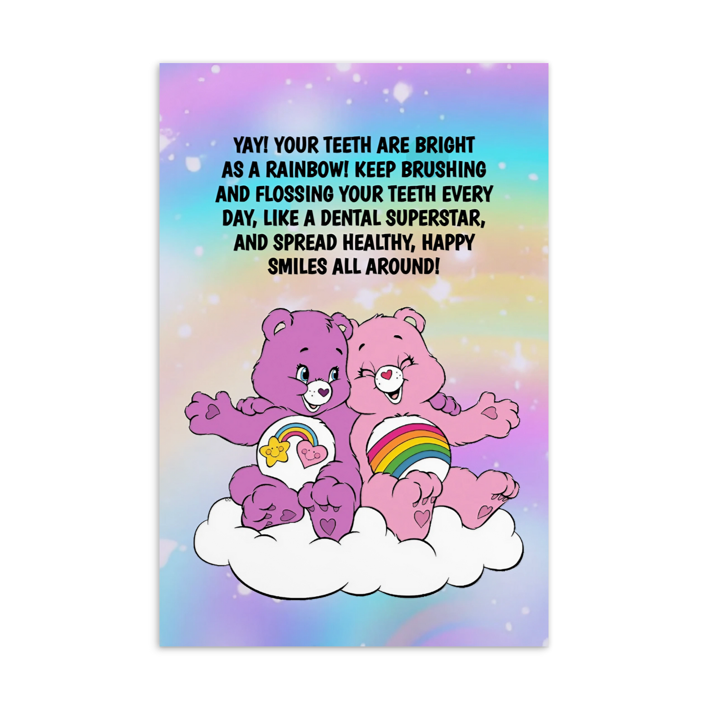 Care Bears | Dental Motivational & Reward Cards- Yay! You're Teeth Are Bright As A Rainbow!