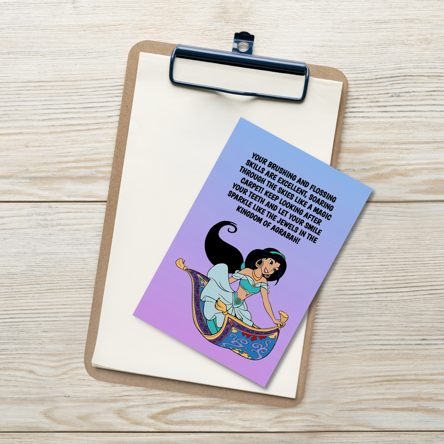 Princess Jasmine | Dental Motivational & Reward Cards- Your Brushing And Flossing Skills Are Excellent!