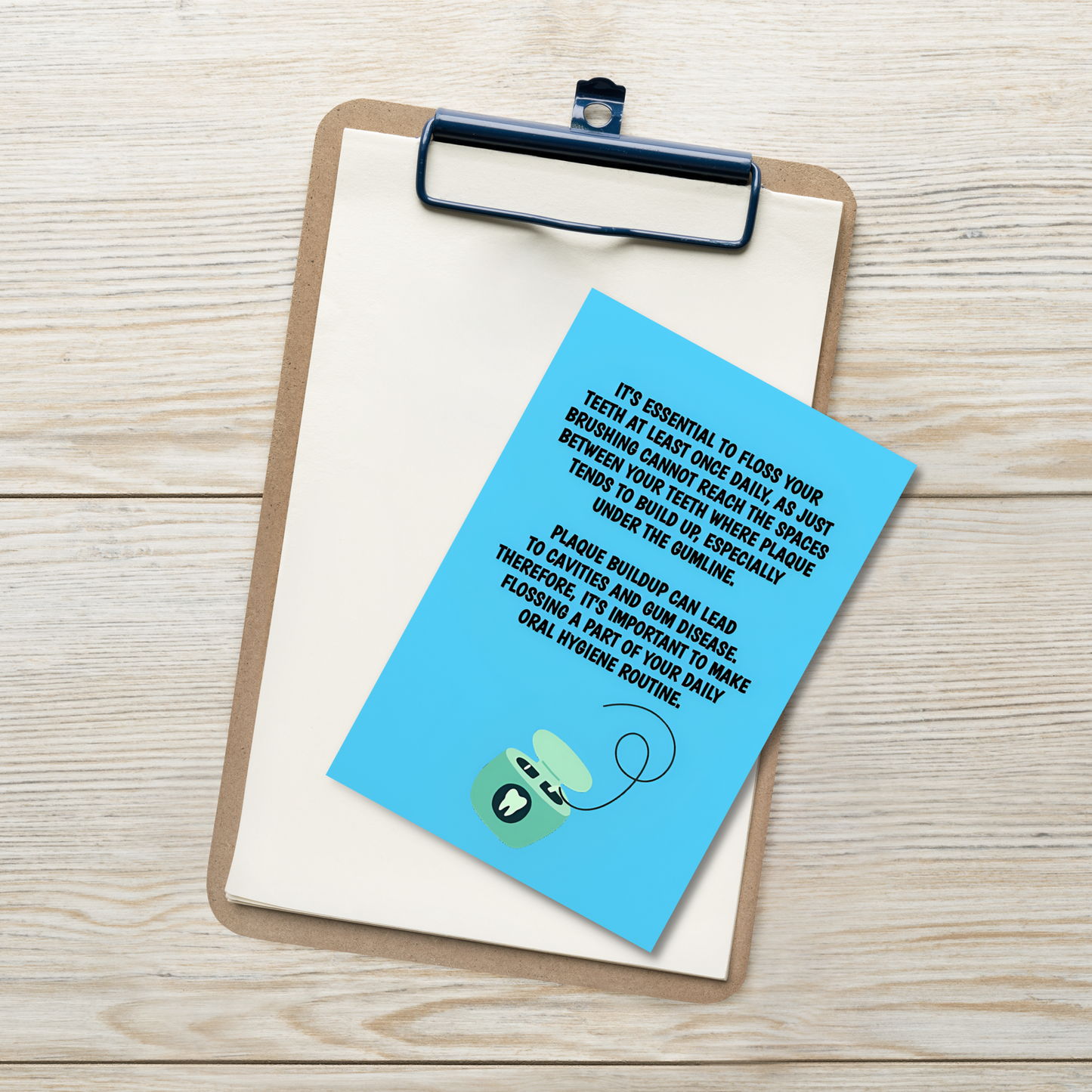 Oral Hygiene Cards- It's Essential To Floss Your Teeth At Least Once Daily
