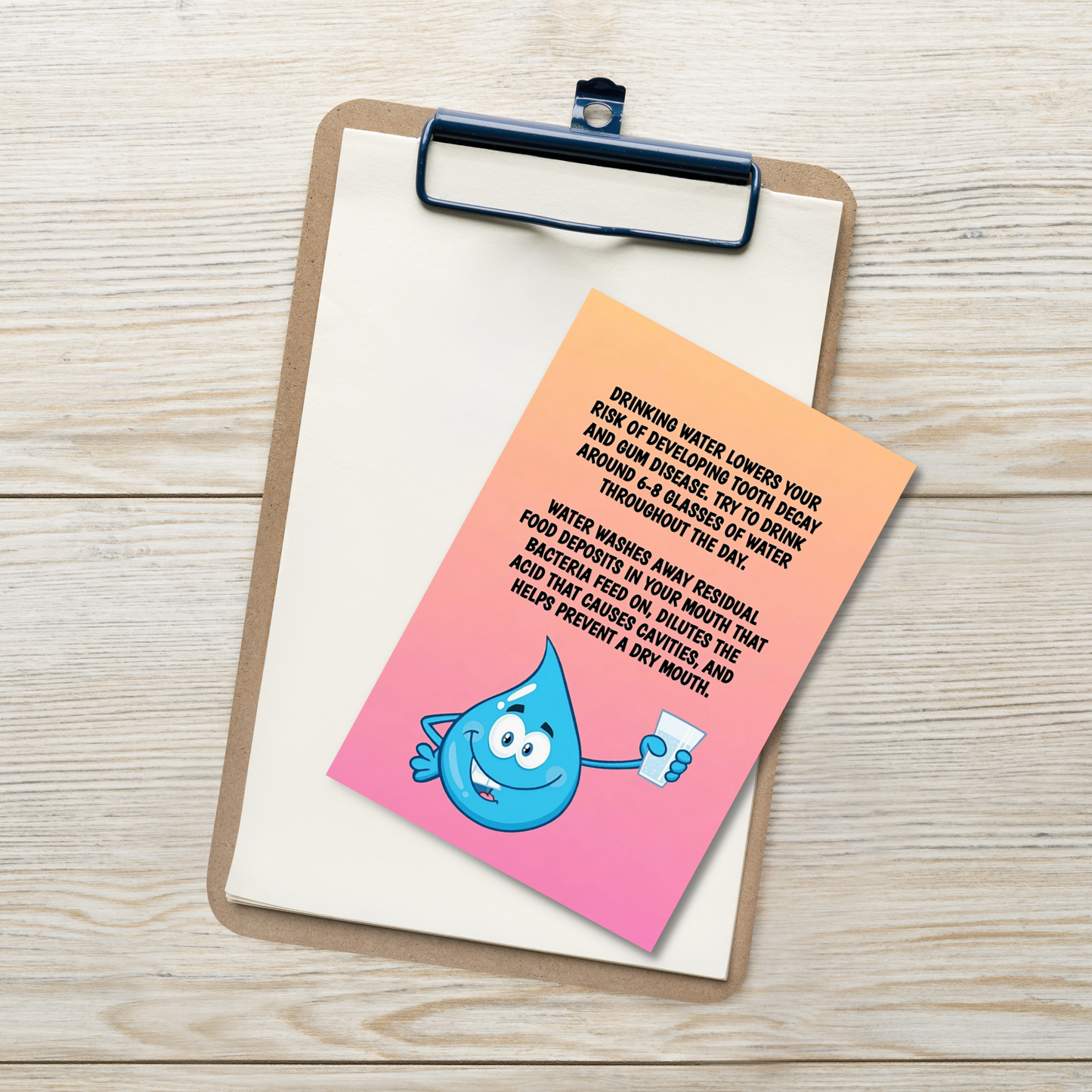Oral Hygiene Cards- Drinking Water Lowers Your Risk Of Developing Tooth Decay And Gum Disease