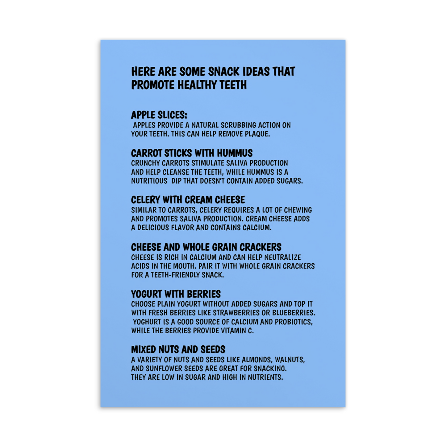 Oral Hygiene Cards- Here Are Some Snack Ideas That Promote Healthy Teeth