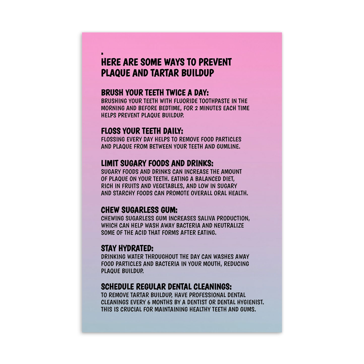Oral Hygiene Cards- Ways To Prevent Plaque And Tartar Buildup
