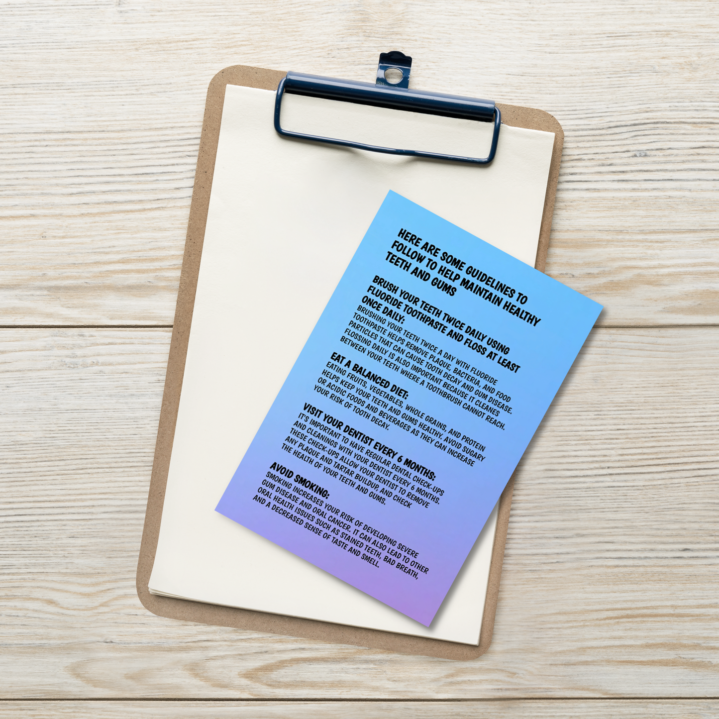 Oral Hygiene Cards- Here Are Some Guidlines To Follow To Help Maintain Healthy Teeth And Gums