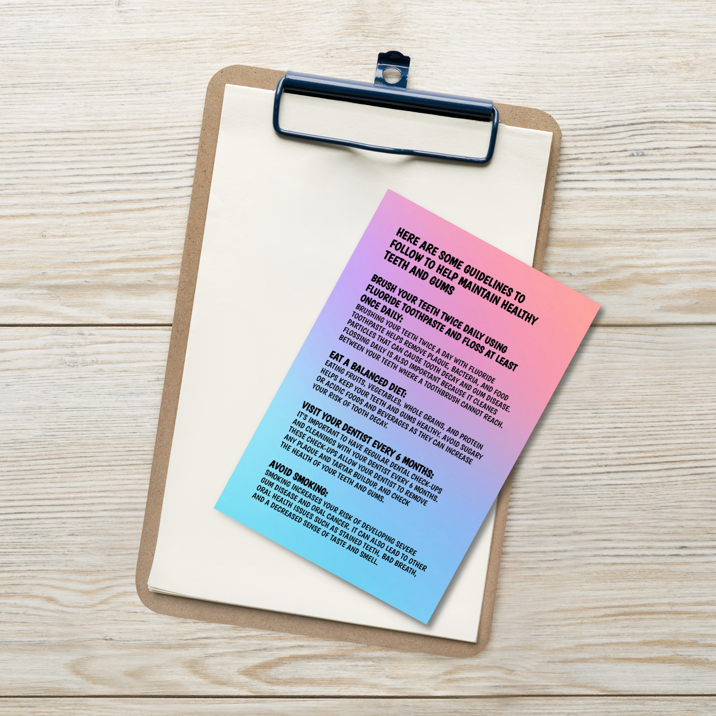 Oral Hygiene Cards- Here Are Some Guidlines To Follow To Help Maintain Healthy Teeth And Gums