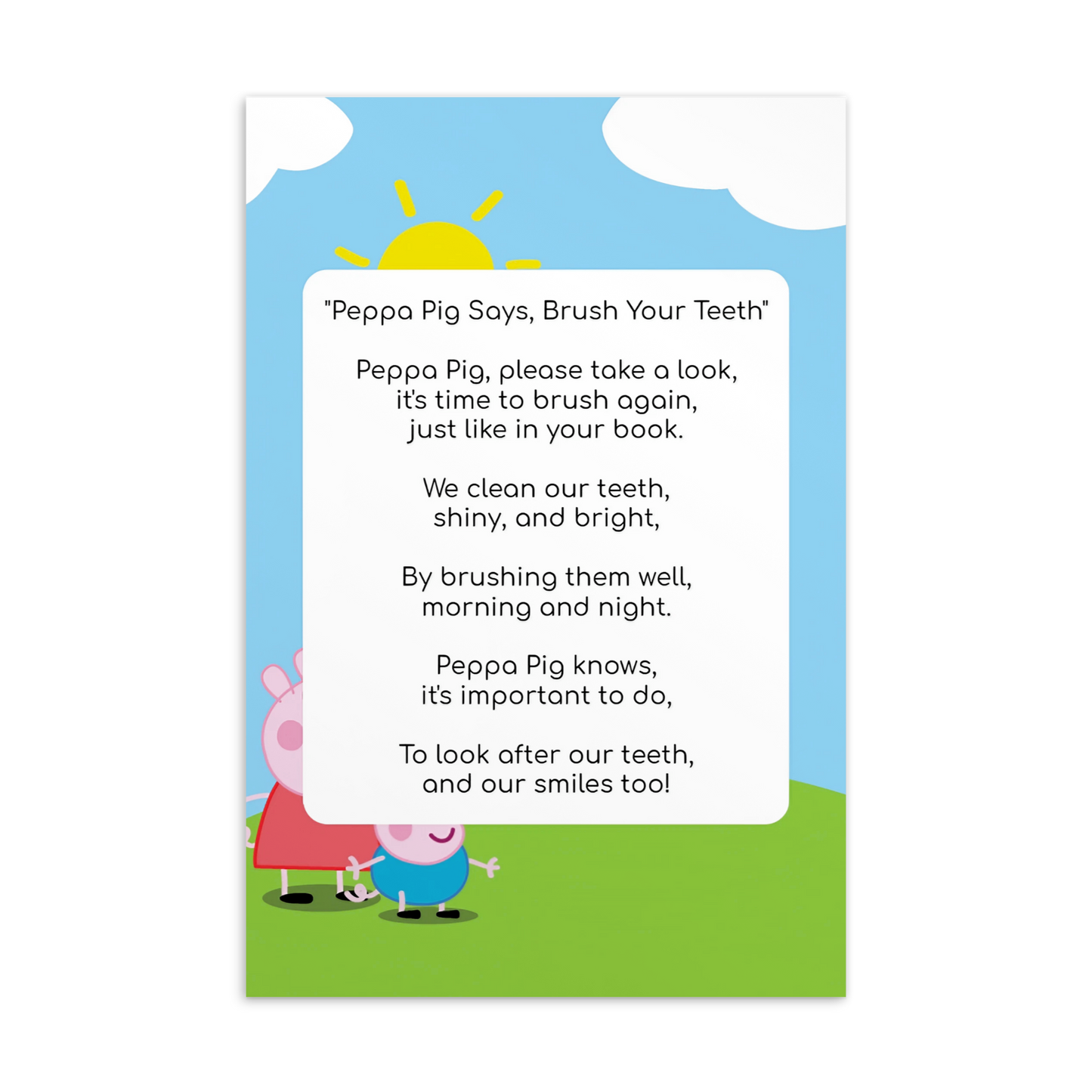 Toothbrushing Song Cards- Peppa Pig Says, Brush Your Teeth
