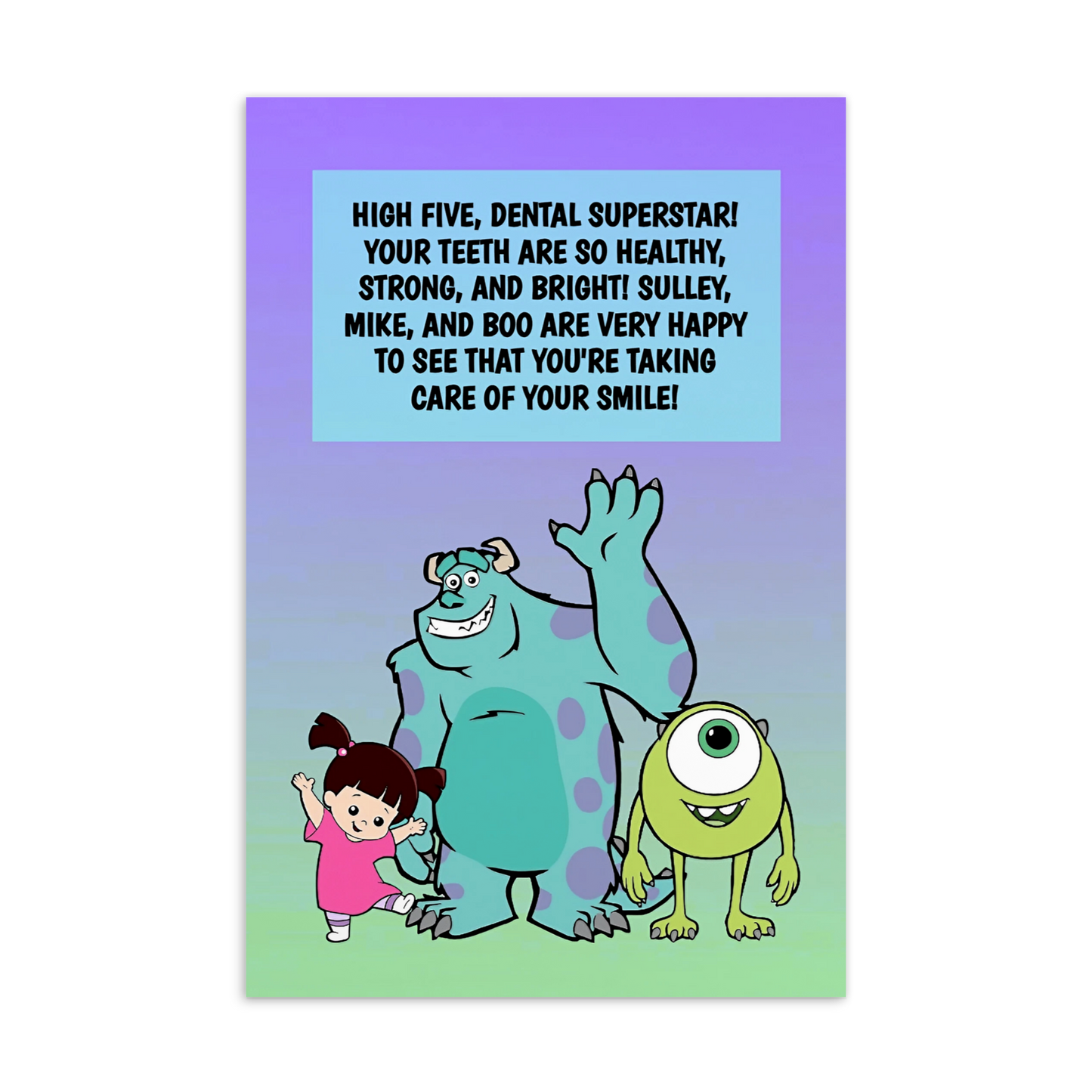 Monsters Inc | Dental Motivational & Reward Cards- High Five, Dental Superstar!