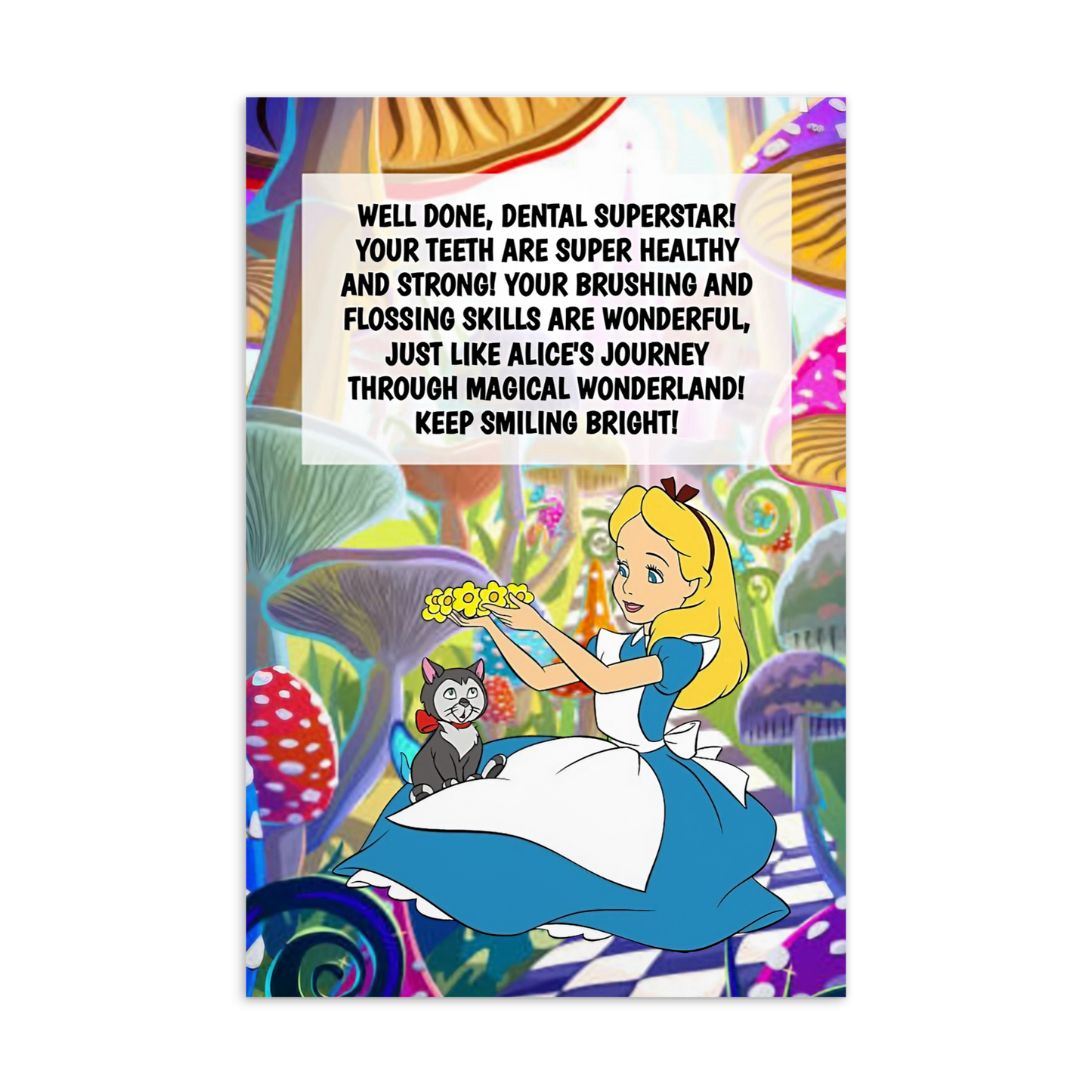 Alice In Wonderland | Dental Motivational & Reward Cards- Well Done, Dental Superstar! Your Teeth Are Super Healthy And Strong!
