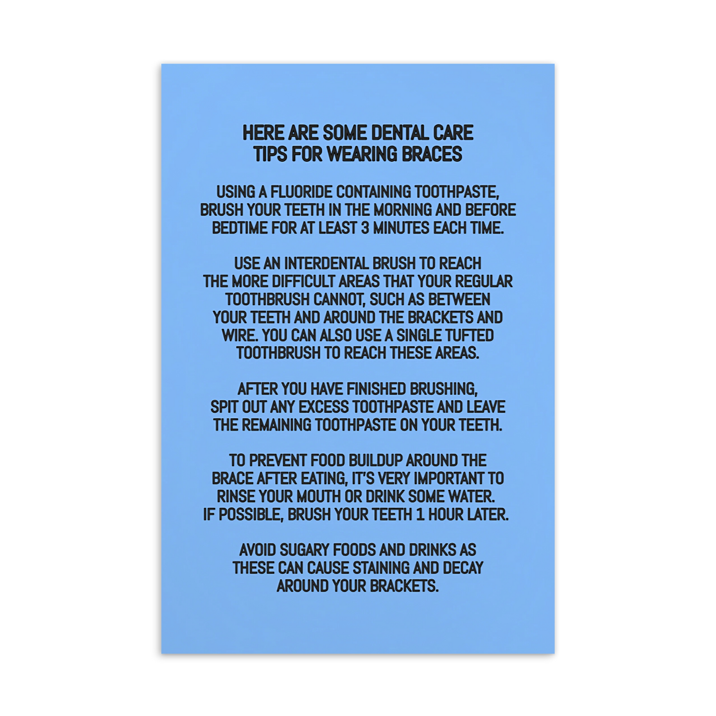 Oral Hygiene Cards- Fixed Braces Oral Hygiene Instructions