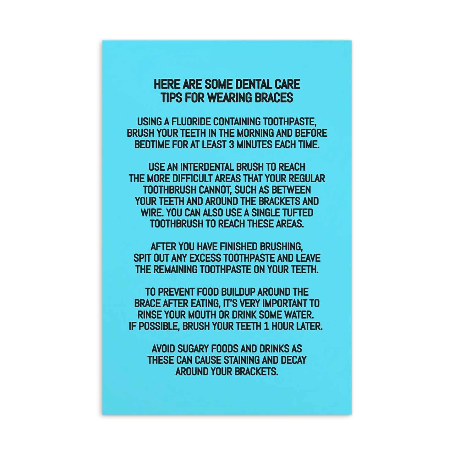 Oral Hygiene Cards- Fixed Braces Oral Hygiene Instructions