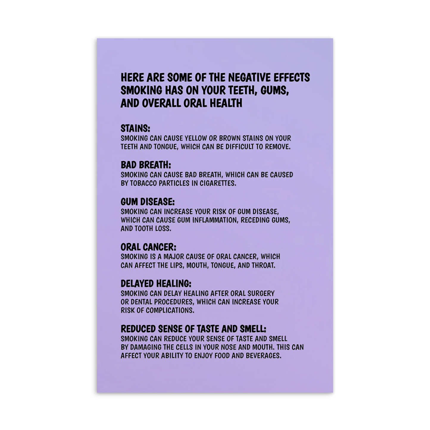 Oral Hygiene Cards- Here Are Some Of The Negative Effects Smoking Has On Your Teeth, Gums, And Overall Oral Health