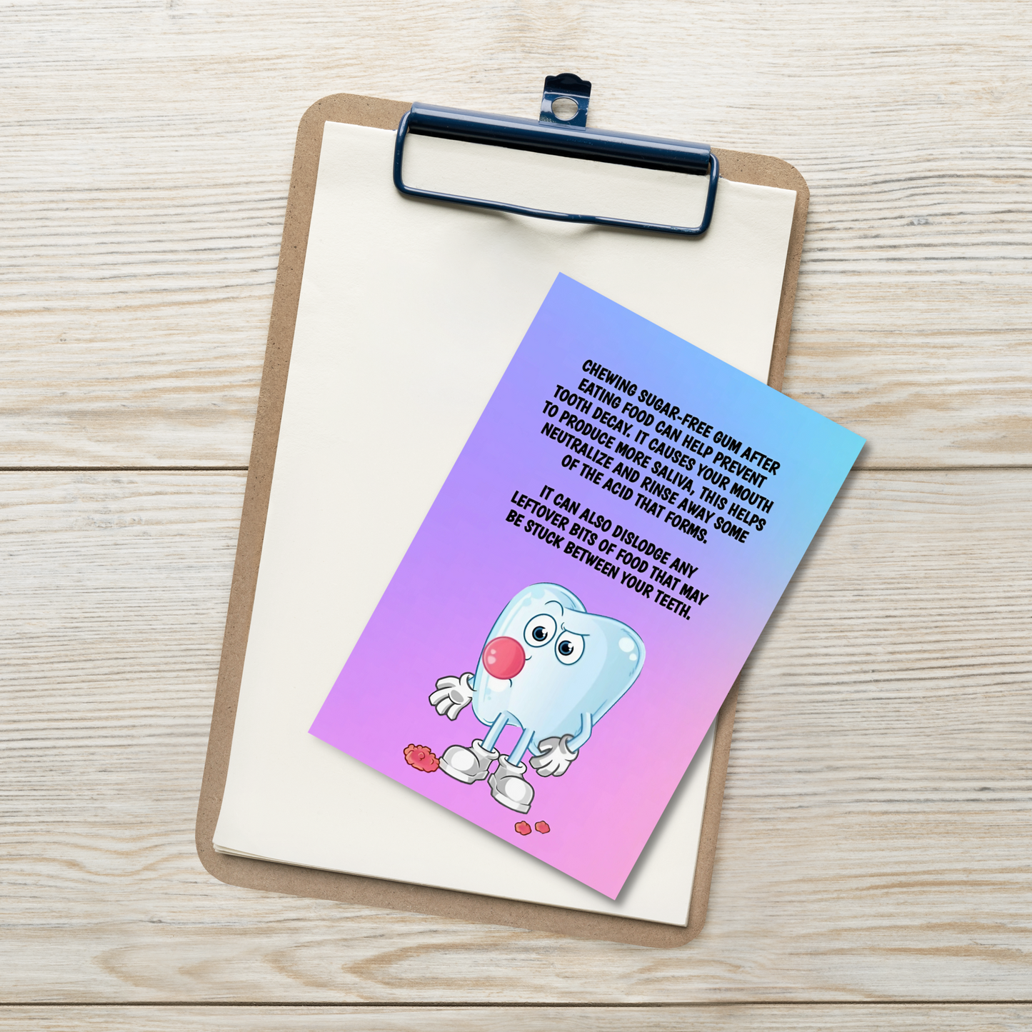 Oral Hygiene Cards- Chewing Sugar-Free Gum After Eating Food Can Help Prevent Tooth Decay.