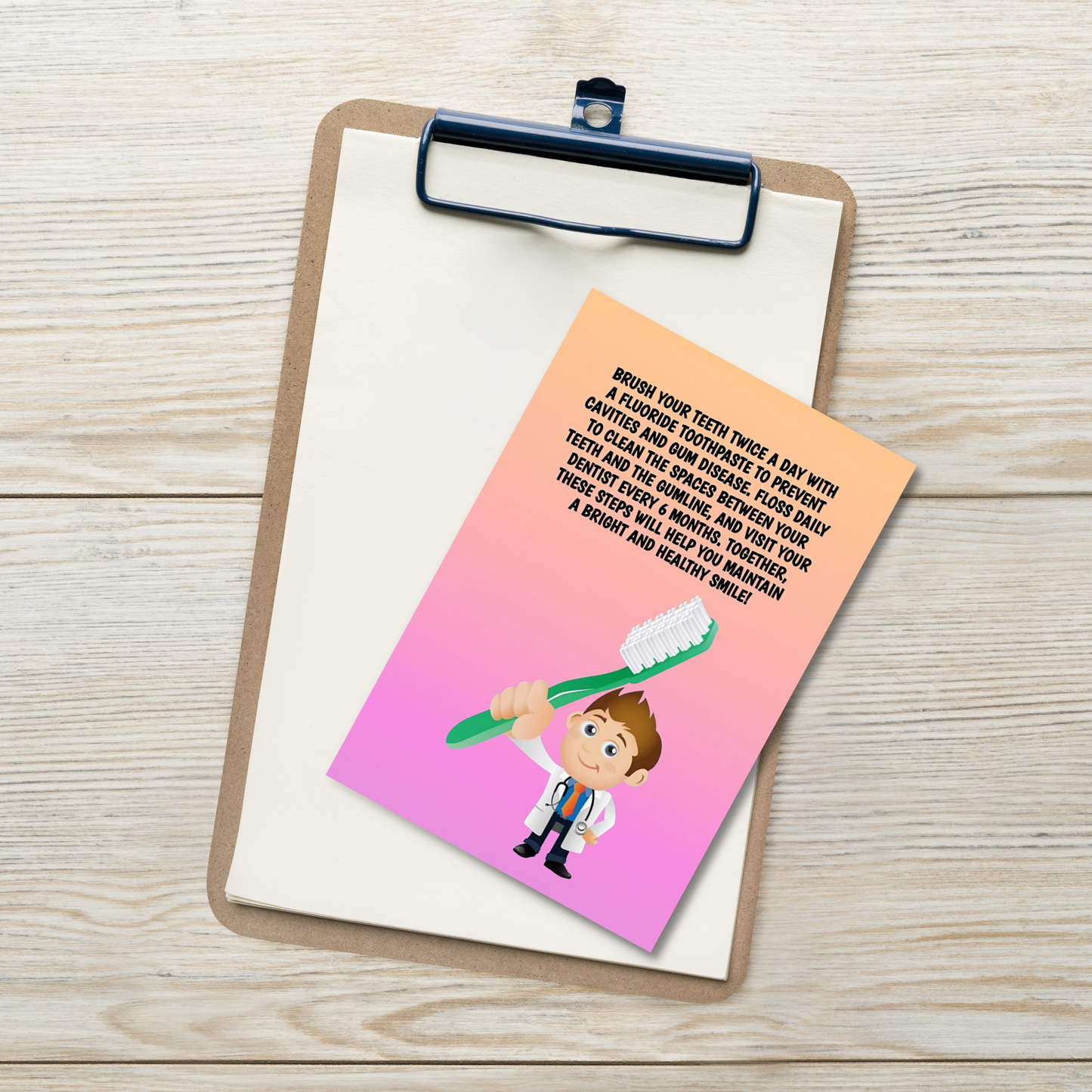 Oral Hygiene Cards- Brush Your Teeth Twice A Day With A Fluoride Toothpaste To Prevent Cavities And Gum Disease