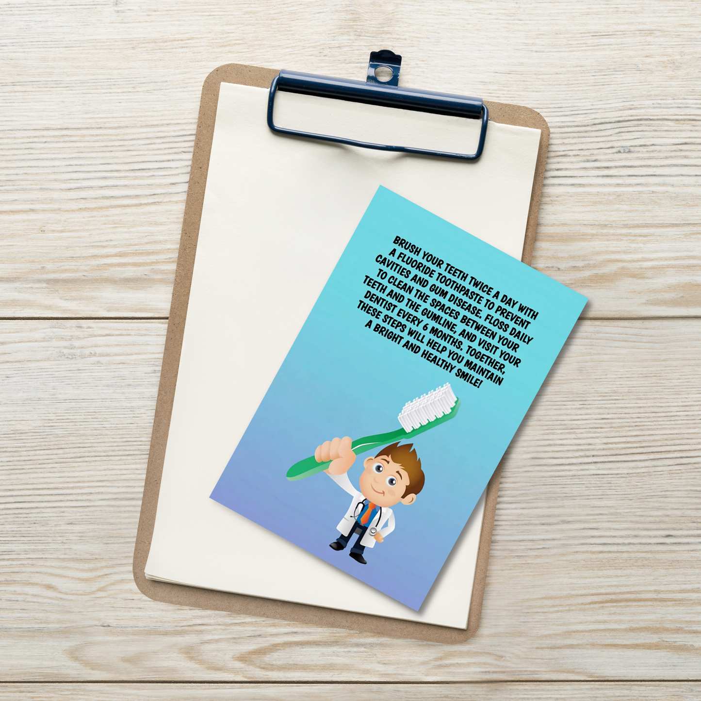 Oral Hygiene Cards- Brush Your Teeth Twice A Day With A Fluoride Toothpaste To Prevent Cavities And Gum Disease