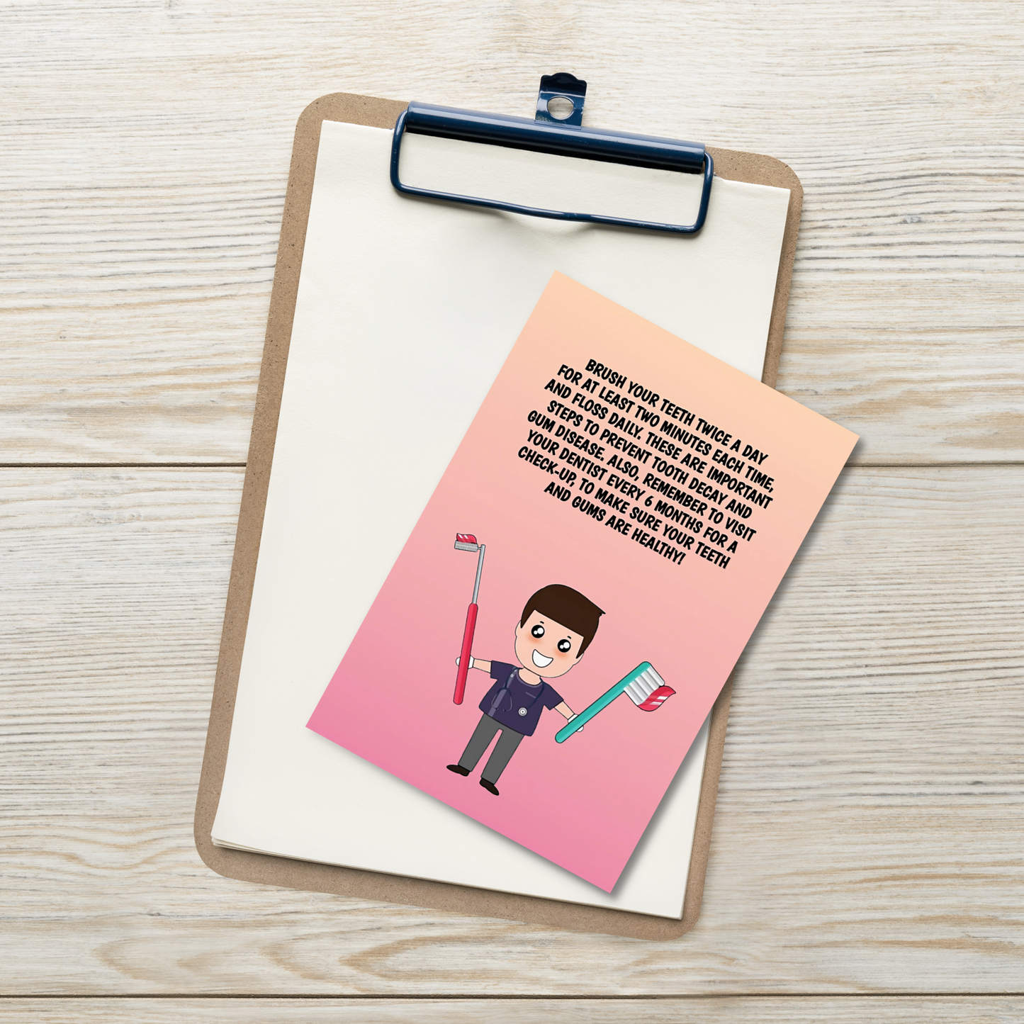 Oral Hygiene Cards- Brush Your Teeth Twice A Day For At Least Two Minutes Each Time