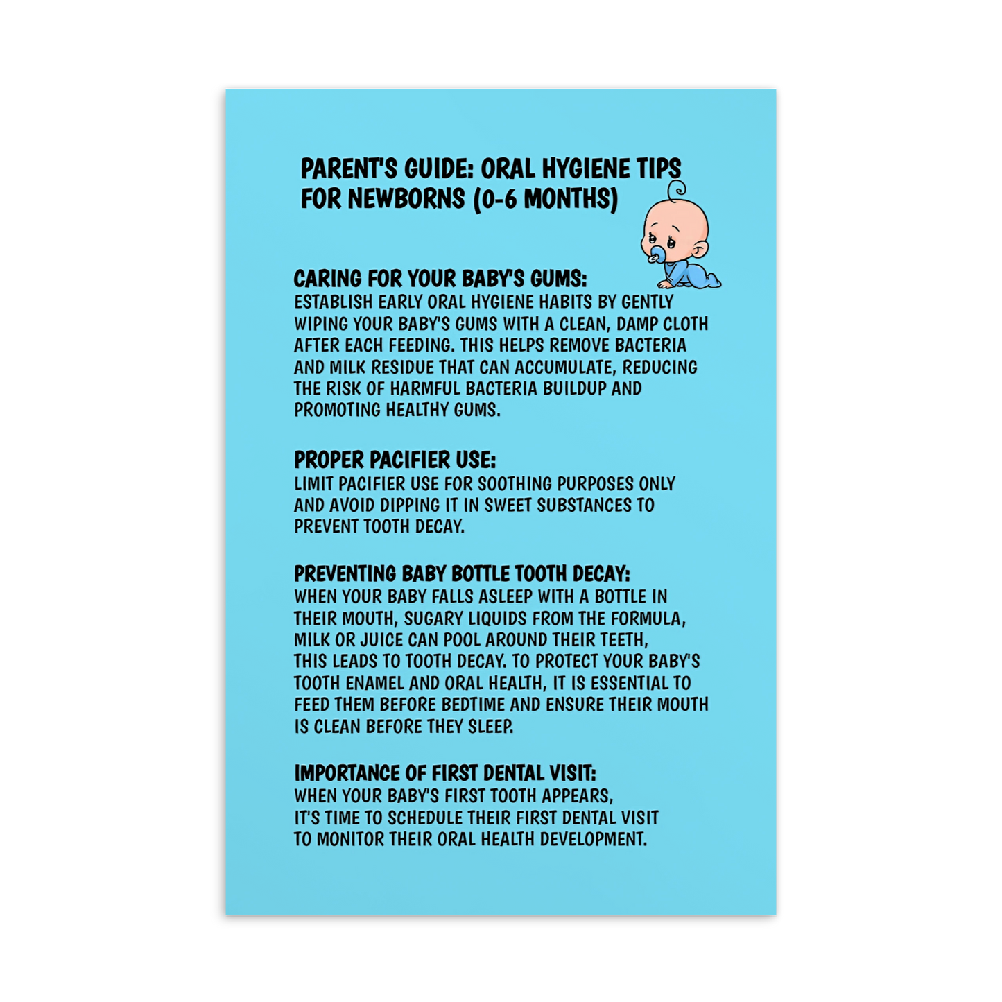 Parent's Dental Care Cards- Parent's Guide: Oral Hygiene Tips For Newborns (0-6 Months)