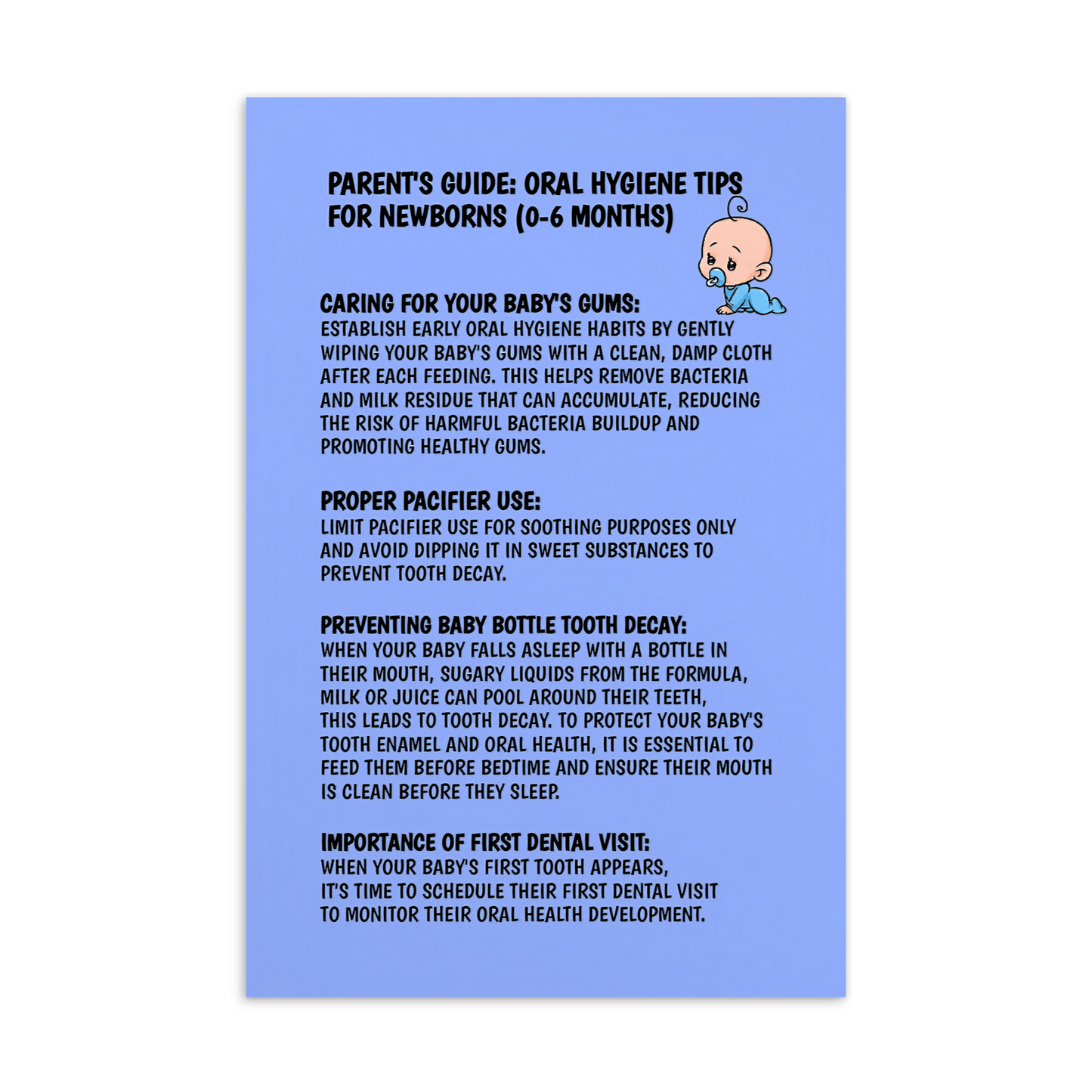 Parent's Dental Care Cards- Parent's Guide: Oral Hygiene Tips For Newborns (0-6 Months)