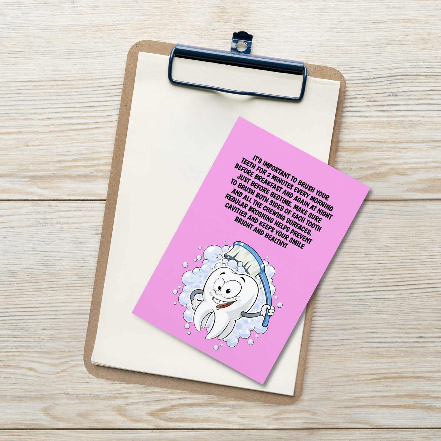 Oral Hygiene Cards- It's Important To Brush Your Teeth For 2 Minutes Every Morning After Breakfast And Again At Night Just Before Bedtime