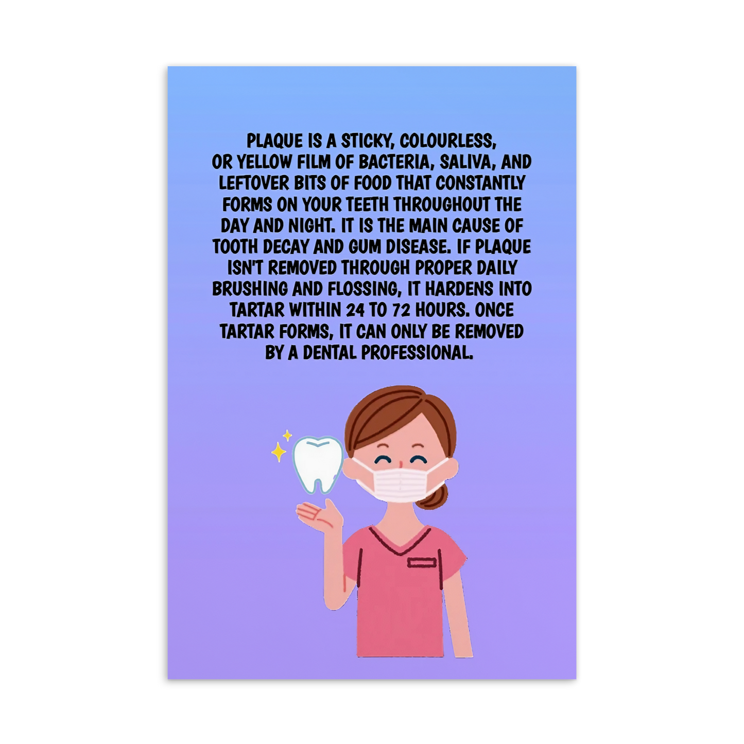 Oral Hygiene Cards- Plaque Is A Sticky, Colourless Or Yellow Film Of Bacteria, Saliva, And Leftover Bits Of Food That Constantly Forms On Your Teeth