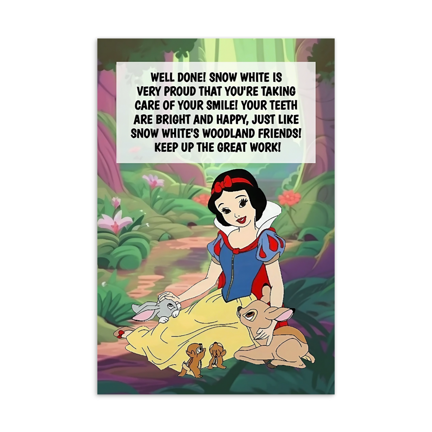 Snow White | Dental Motivational & Reward Cards- Well Done! Snow White Is Very Proud That You're Taking Care Of Your Smile!
