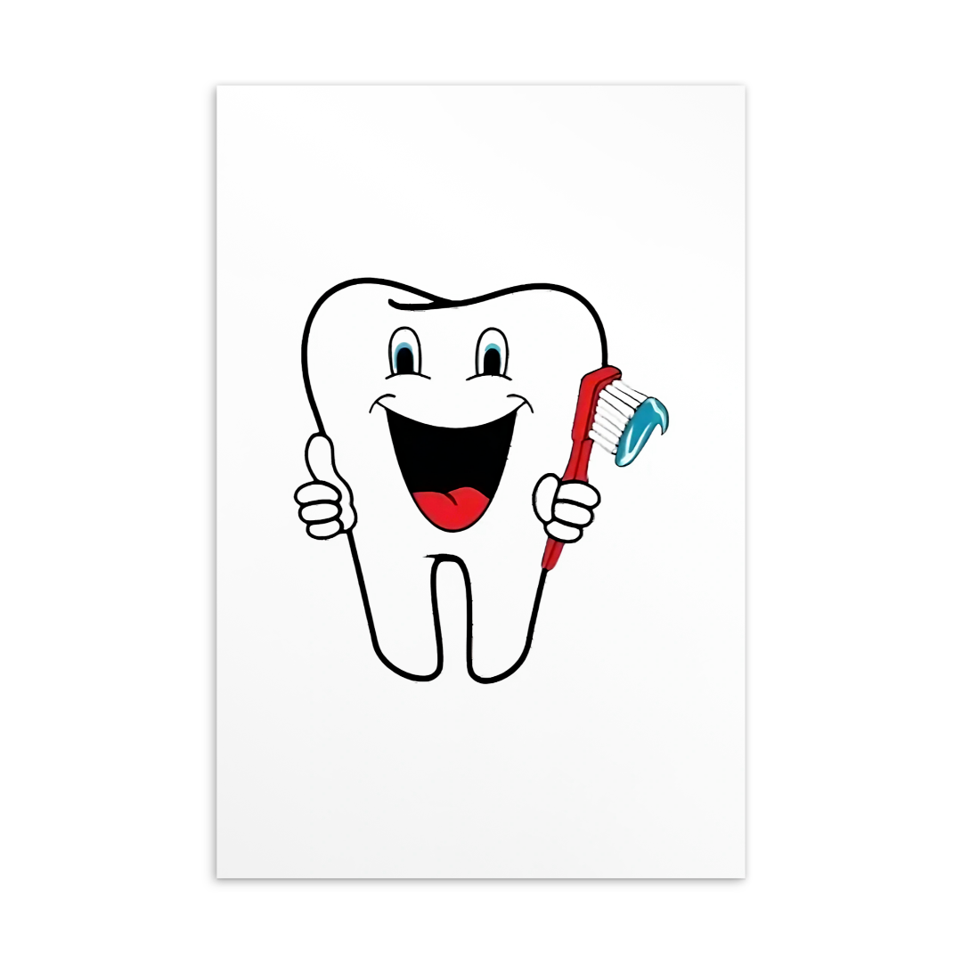 Dental Motivational & Reward Cards- Smiling Tooth Holding A Red Toothbrush (White Background)