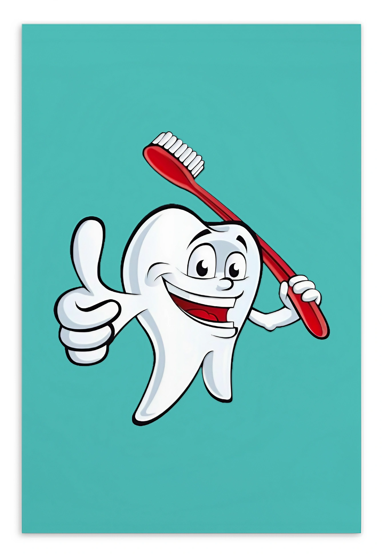 Dental Motivational & Reward Cards- Smiling Tooth Holding A Red Toothbrush (Turquoise Background)