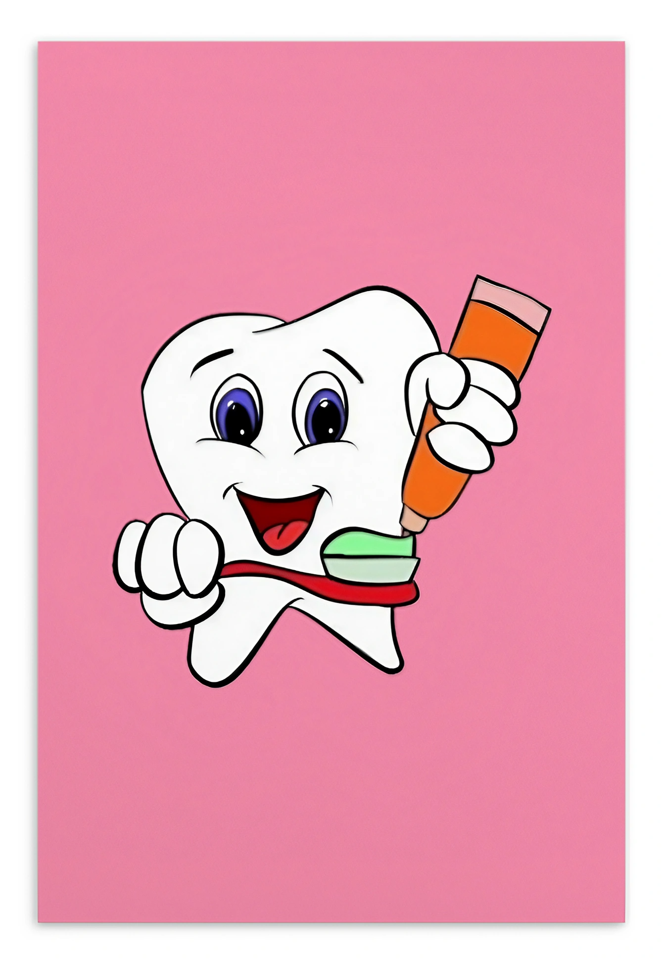 Dental Motivational & Reward Cards- Tooth Putting Green Toothpaste On Toothbrush (Pink Background)