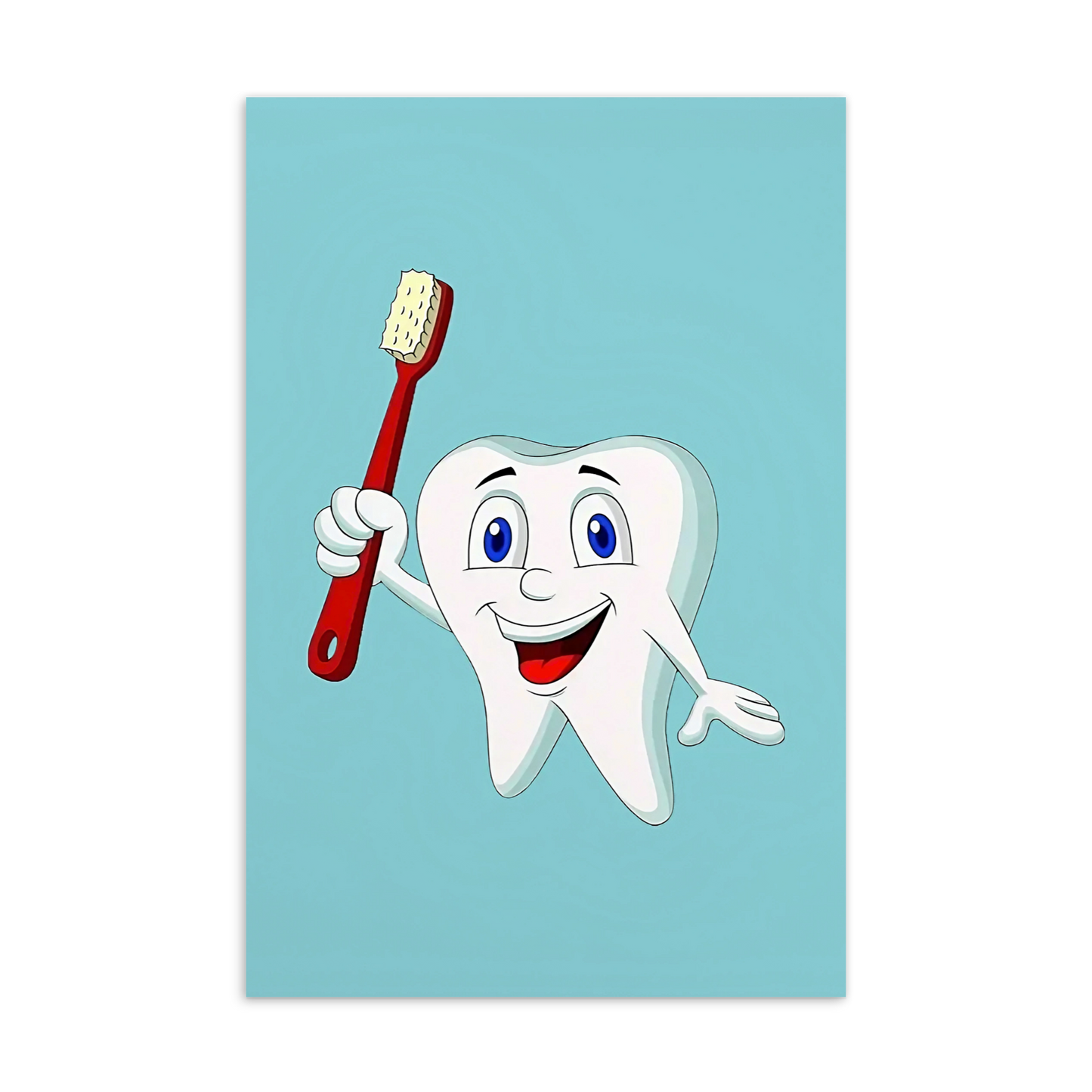 Dental Motivational & Reward Cards- Smiling Tooth Holding A Red Toothbrush (Light Blue Background)
