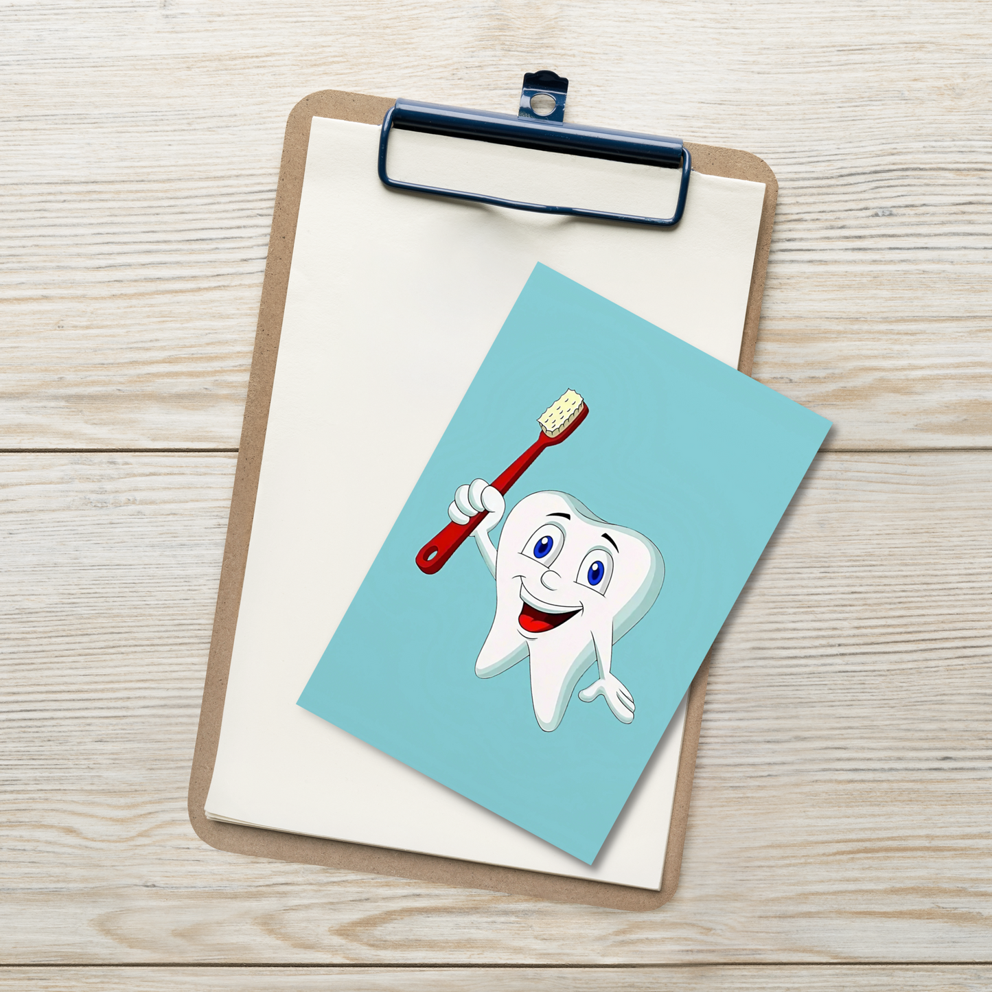 Dental Motivational & Reward Cards- Smiling Tooth Holding A Red Toothbrush (Light Blue Background)