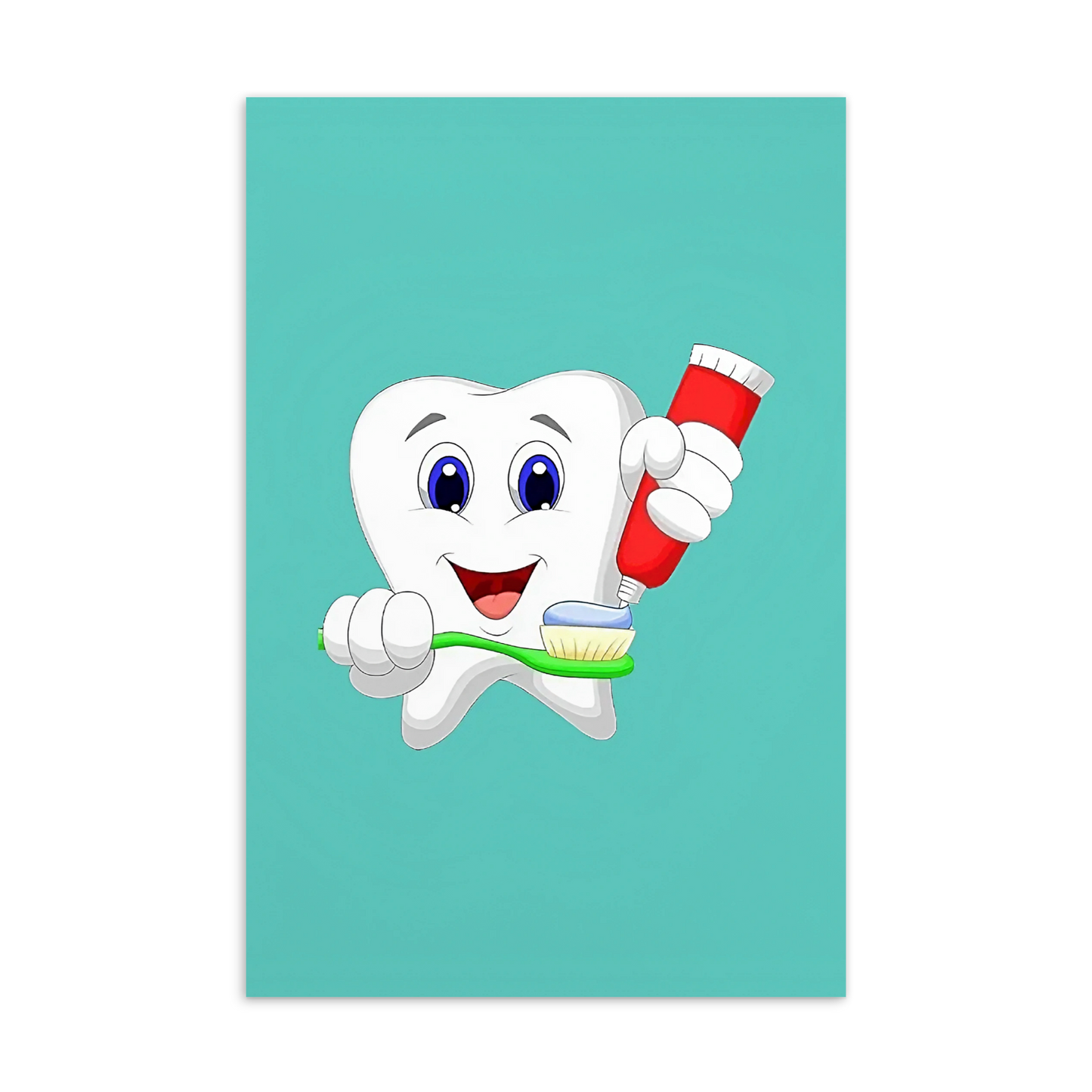 Dental Motivational & Reward Cards- Tooth Putting Toothpaste On Toothbrush (Green Background)
