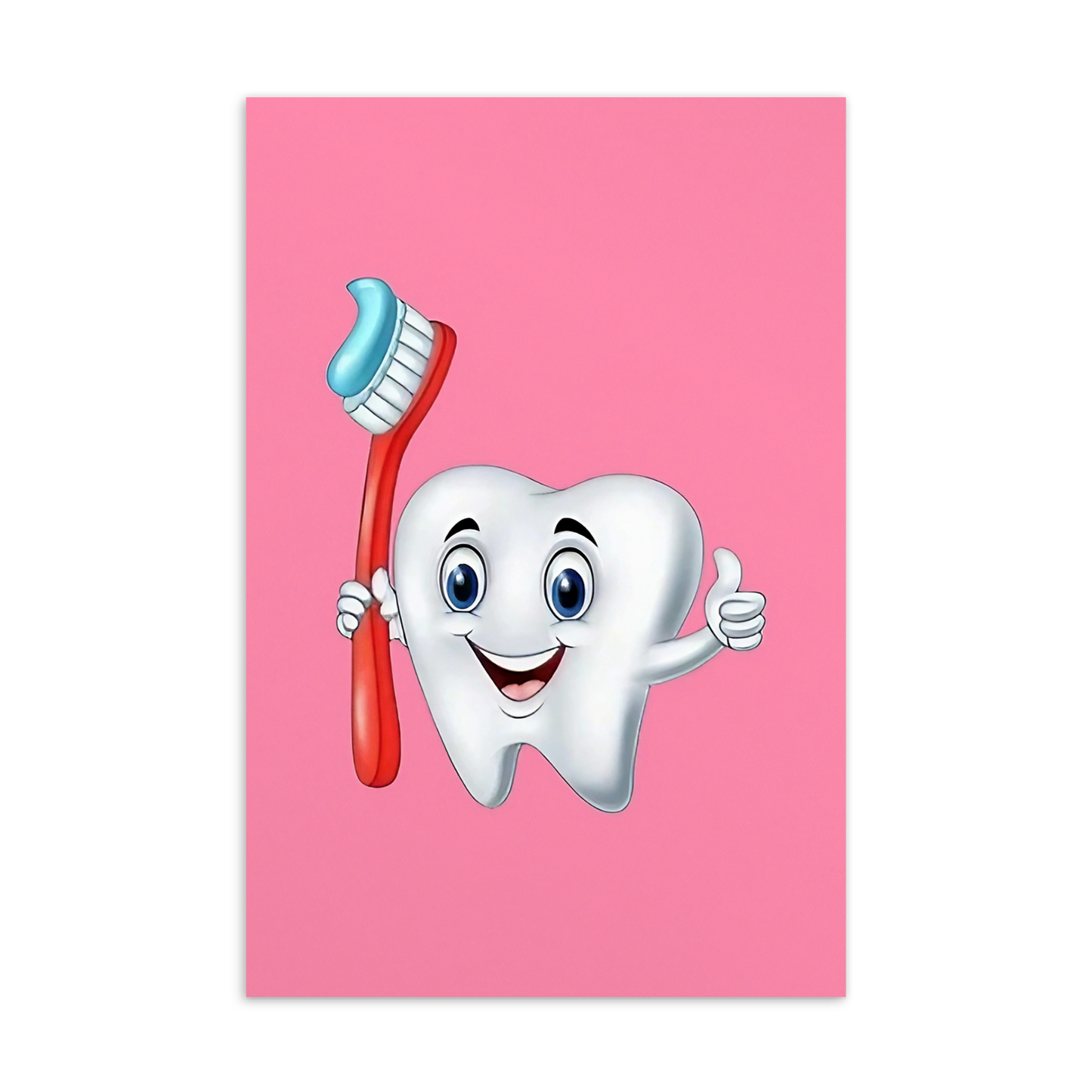 Dental Motivational & Reward Cards- Smiling Tooth Holding A Red Toothbrush (Pink Background)