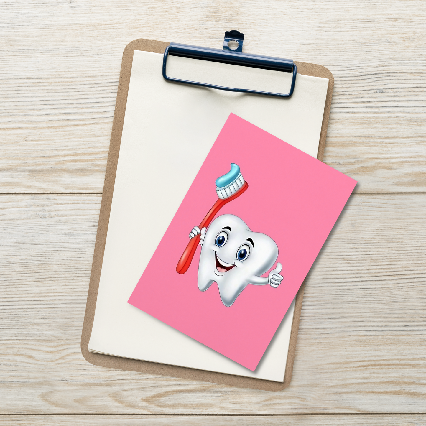 Dental Motivational & Reward Cards- Smiling Tooth Holding A Red Toothbrush (Pink Background)