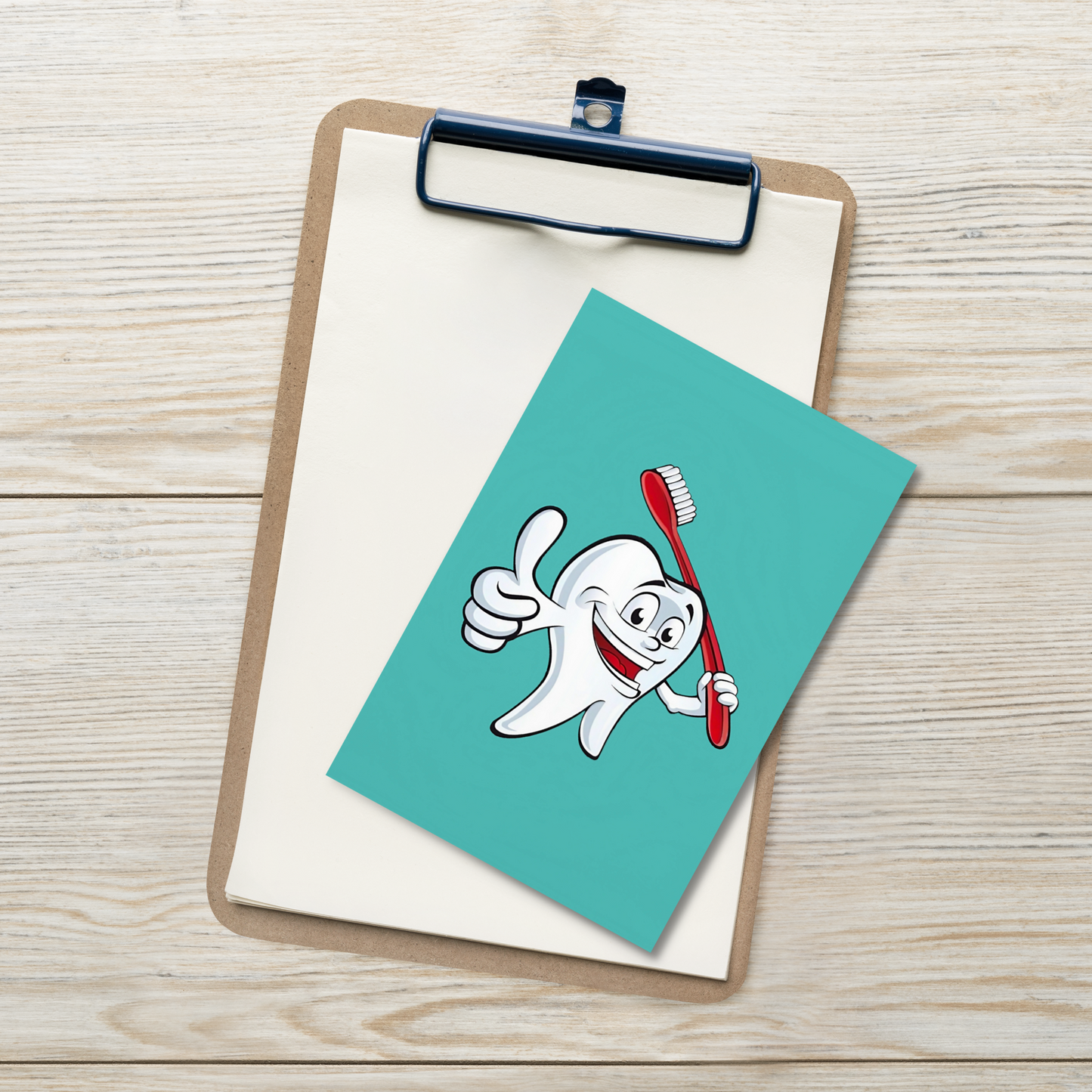 Dental Motivational & Reward Cards- Smiling Tooth Holding A Red Toothbrush (Turquoise Background)
