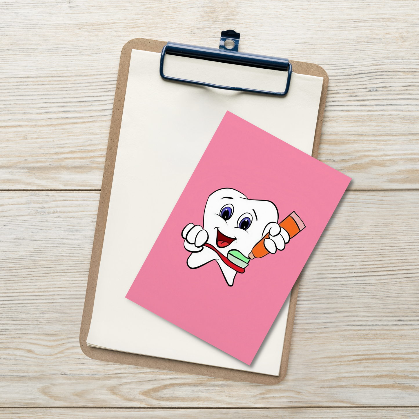 Dental Motivational & Reward Cards- Tooth Putting Green Toothpaste On Toothbrush (Pink Background)