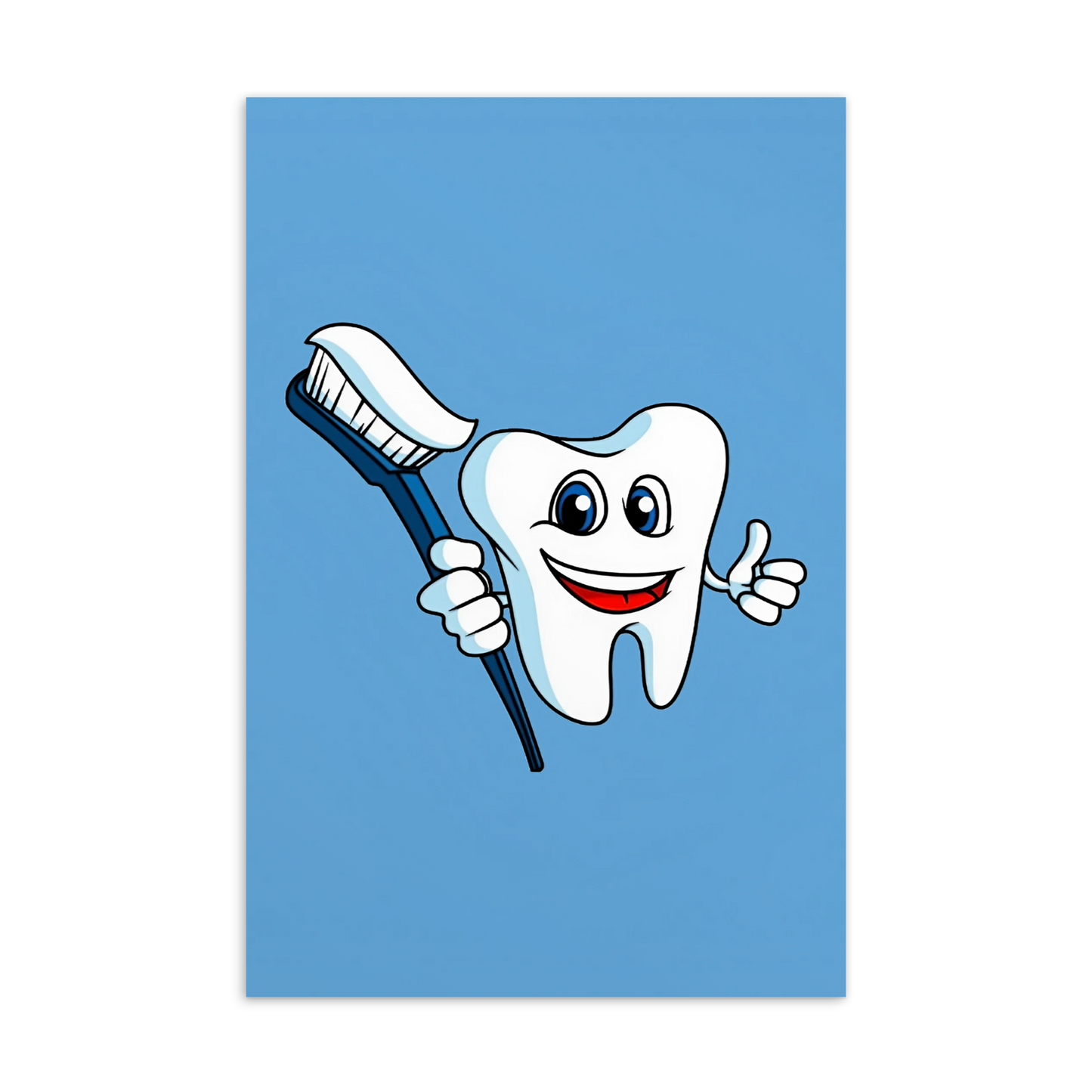 Dental Motivational & Reward Cards- Smiling Tooth Holding A Blue Toothbrush (Blue Background)