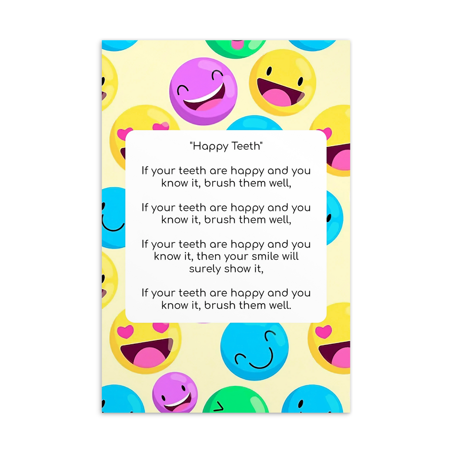 Toothbrushing Song Cards- Happy Teeth (To The Tune Of "If You're Happy And You Know It" Song)