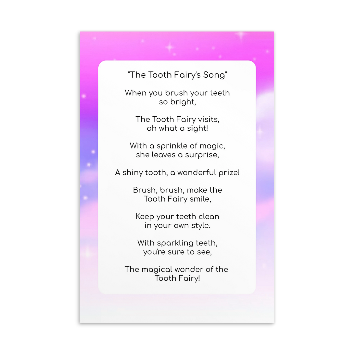 Toothbrushing Song Cards- The Tooth Fairy's Song