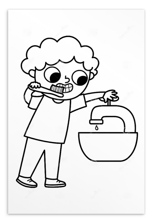 Colouring-in Cards - Boy Brushing Teeth