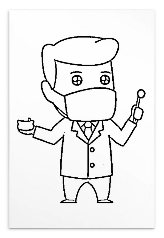 Colouring-in Cards - Dentist Holding Dental Mirror