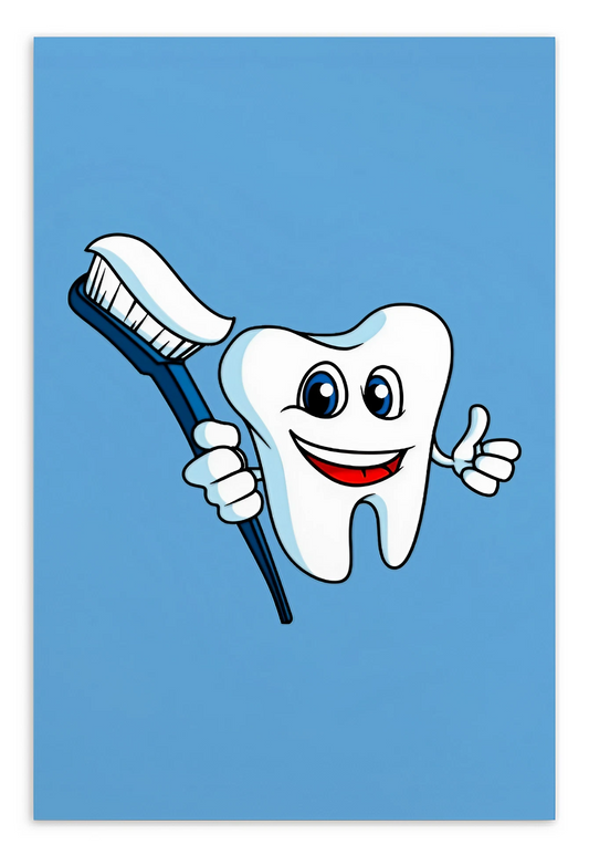 Dental Motivational & Reward Cards- Smiling Tooth Holding A Blue Toothbrush (Blue Background)